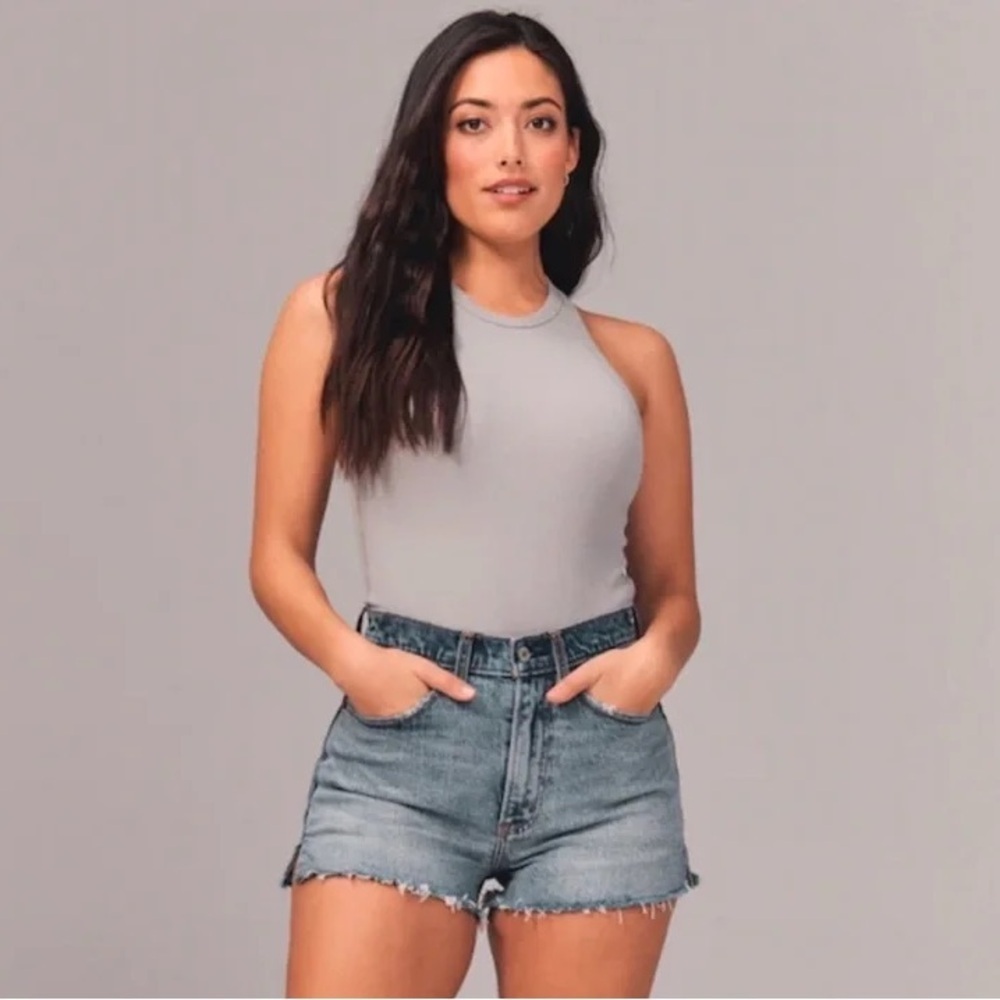 A&F • Ribbed Scuba Bodysuit grey high neck racerback sleeveless tank thong